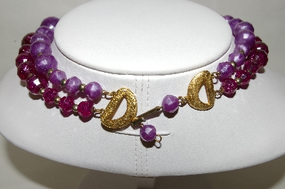 +MBA #88-047   Vintage Two Row Purple Plastic Bead Necklace