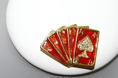 +MBA #88-180   Gold Tone Red Enameled "Royal Flush" Pin