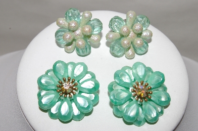 +MBA #88-087  (2)  Pairs Of Vintage Shades Of Green Acrylic Earrings