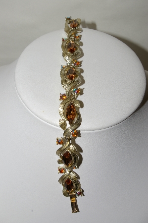 +MBA #88-198   Lisner Silver Tone Brown & AB Crystal Rhinestone Bracelet