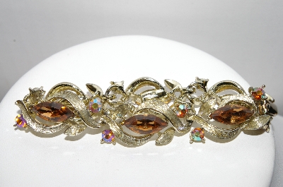 +MBA #88-198   Lisner Silver Tone Brown & AB Crystal Rhinestone Bracelet