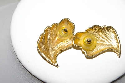 +MBA #88-020  "M. Jent Gold Plated Fancy Leaf Pierced Earrings