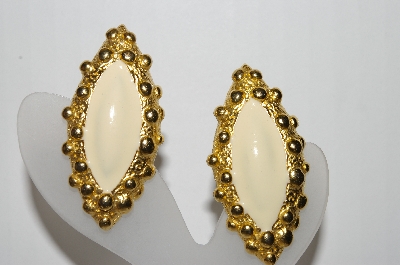 +MBA #88-015  "Gold Plated White Enamel Fancy Shaped Clip On Earrings