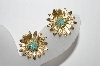 +MBA #88-246   Les Bernard Gold Plated Blue Stone Center Flower Clip On Earrings