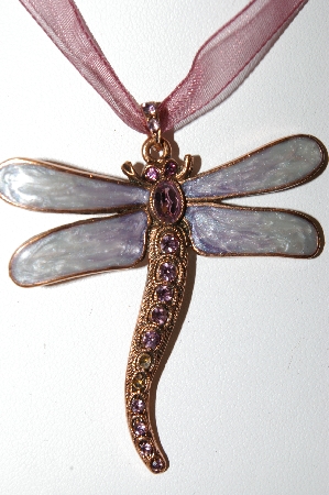 +MBA #88-035   1928 Copper Enameled Dragonfly On A Ribbon Necklace