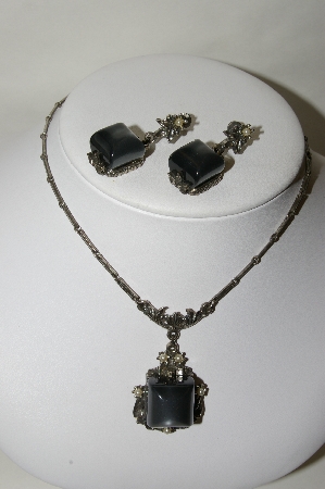 +MBA #88-328  Antiqued Silver Tone "Grey" Thermoplastic  Necklace & Earring Set