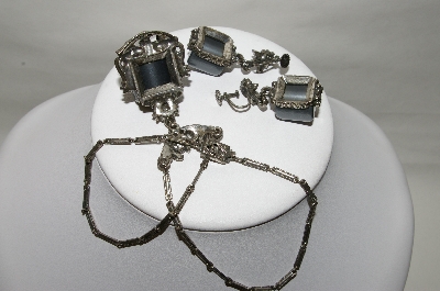 +MBA #88-328  Antiqued Silver Tone "Grey" Thermoplastic  Necklace & Earring Set