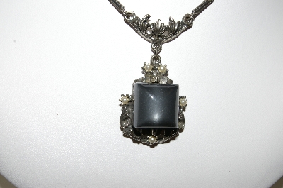 +MBA #88-328  Antiqued Silver Tone "Grey" Thermoplastic  Necklace & Earring Set