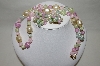 +MBA #88-119   Gold Tone Pastel Acrylic Bead Necklace & Matching Clip On Earrings