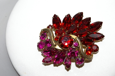 +MBA #90-087  Weiss Gold Tone Red & Dark Pink Rhinestone Brooch