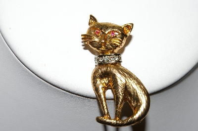 +MBA #87-019   Gold Plated "Cat" Pin With Rhinestones