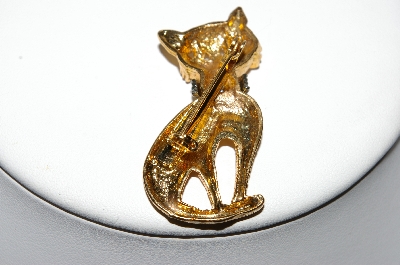 +MBA #87-019   Gold Plated "Cat" Pin With Rhinestones