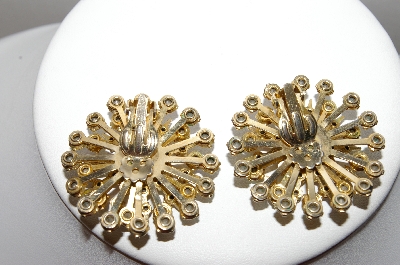 +MBA #90-095   Vintage Gold Tone AB Rhinestone Clip On Earrings