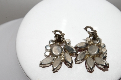 +MBA #87-053   Silver Tone Red Glass & Rhinestone Clip On Earrings