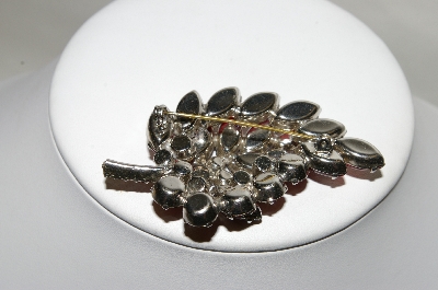 +MBA #87-045       Silvertone Red Glass Stone & Rhinestone Brooch