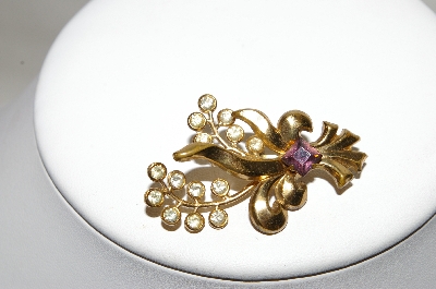 +MBA #87-080  Gold Plated Purple & Crystal Rhinestone Pin