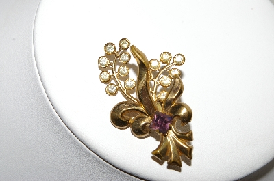 +MBA #87-080  Gold Plated Purple & Crystal Rhinestone Pin