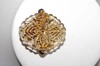 +MBA #87-051   Gold Plated Dark Purple & Pink Rhinestone Pin