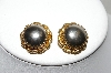 +MBA #87-082  "Gold Tone Silver Stone Clip On Earrings