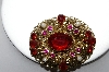 +MBA #87-039   Made In West Germany Gold Tone Red Rhinestone & Faux Pearl Brooch