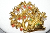 +MBA #92-068  "ART Goldtone Rhinestone & Glass Bead Oriental Brooch"