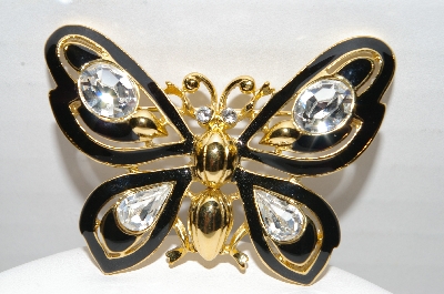 +MBA #92-094  "Trifari Goldtone & Black Enamel Butterfly Brooch"