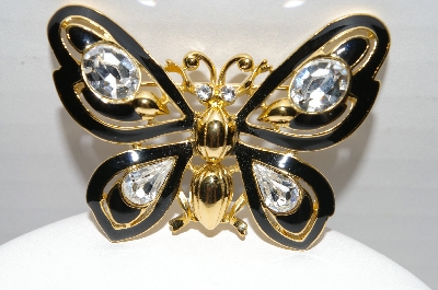 +MBA #92-094  "Trifari Goldtone & Black Enamel Butterfly Brooch"