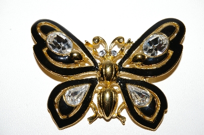 +MBA #92-094  "Trifari Goldtone & Black Enamel Butterfly Brooch"