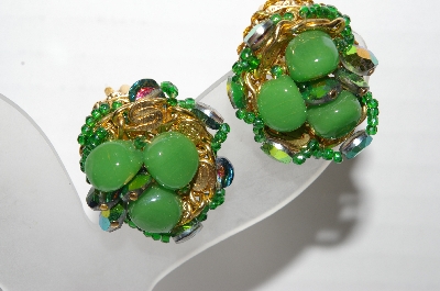 +MBA #92-014 "Vintage Green Glass Clip On Earrings"
