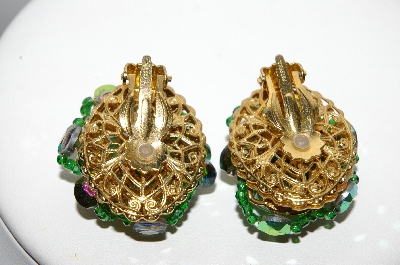 +MBA #92-014 "Vintage Green Glass Clip On Earrings"