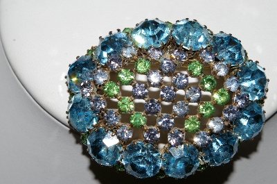 +MBA #92-098 "Vintage Blue, Lavender & Green Rhinestone Brooch"