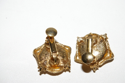 +MBA #92-030 "Vintage Goldtone Faux Pearl & Rhinestone Clip/Screw Back Combo Earrings"