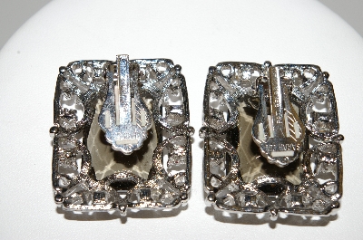 +MBA #92-026 "Sarah Coventry Large Silvertone Smokey Glass Clip On Earrings"