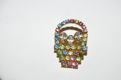 +MBA #95-019 " Vintage Set Of 2 Goldtone Bunny & Basket Rhinestone Pins"