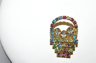 +MBA #95-019 " Vintage Set Of 2 Goldtone Bunny & Basket Rhinestone Pins"