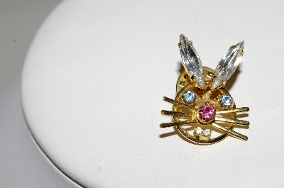 +MBA #95-019 " Vintage Set Of 2 Goldtone Bunny & Basket Rhinestone Pins"