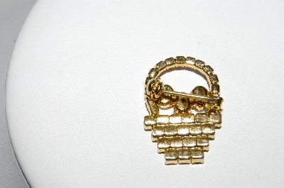 +MBA #95-019 " Vintage Set Of 2 Goldtone Bunny & Basket Rhinestone Pins"