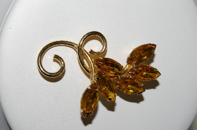+MBA #95-006 "Vintage Goldtone Citrine Colored Fancy Rhinestone Pin"