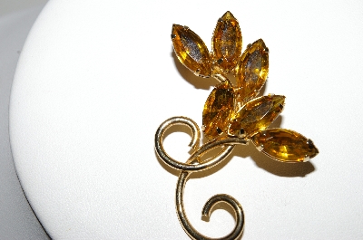 +MBA #95-006 "Vintage Goldtone Citrine Colored Fancy Rhinestone Pin"
