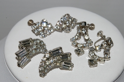 +MBA #95-009 "Vintage Lot Of 3 Pairs Of Clear Rhinestone Screw Back Earrings"