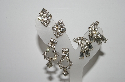 +MBA #95-009 "Vintage Lot Of 3 Pairs Of Clear Rhinestone Screw Back Earrings"