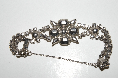 +MBA #95-069 'Vintage Silvertone Clear Rhinestone Fancy Bracelet"