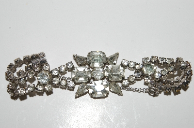 +MBA #95-069 'Vintage Silvertone Clear Rhinestone Fancy Bracelet"