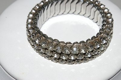 +MBA #95-066 "Vintage Silvertone Clear Crystal Rhinestone Stretch Bracelet"