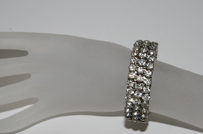 +MBA #95-066 "Vintage Silvertone Clear Crystal Rhinestone Stretch Bracelet"