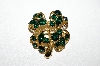 +MBA #95-025 "JC Goldtone Green Rhinestone 4 Leaf Clover Pin"