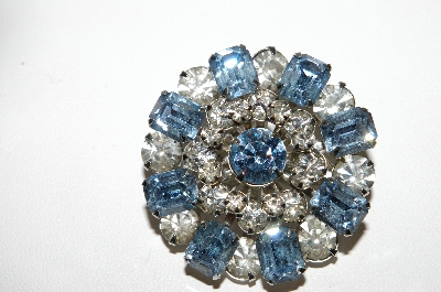 +MBA #95-022 "Vintage Silvertone Blue & Clear Crystal Rhinestone Pin"