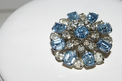 +MBA #95-022 "Vintage Silvertone Blue & Clear Crystal Rhinestone Pin"