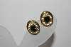 +MBA #95-021 "Vintage Goldtone Green & Clear Crystal Oval Clip On Earrings"