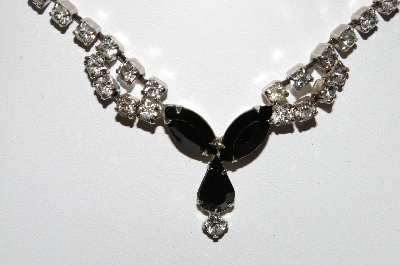 +MBA #97-023 "Vintage Silvertone Black & Clear Crystal Rhinestone Chocker"
